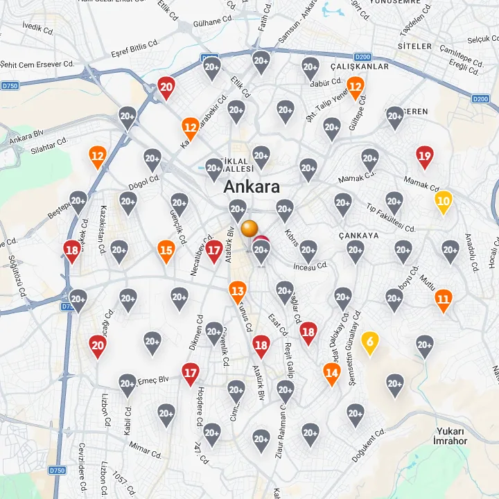 Ankara · Çankaya Otel / konaklama, başlangıç sıralama haritası