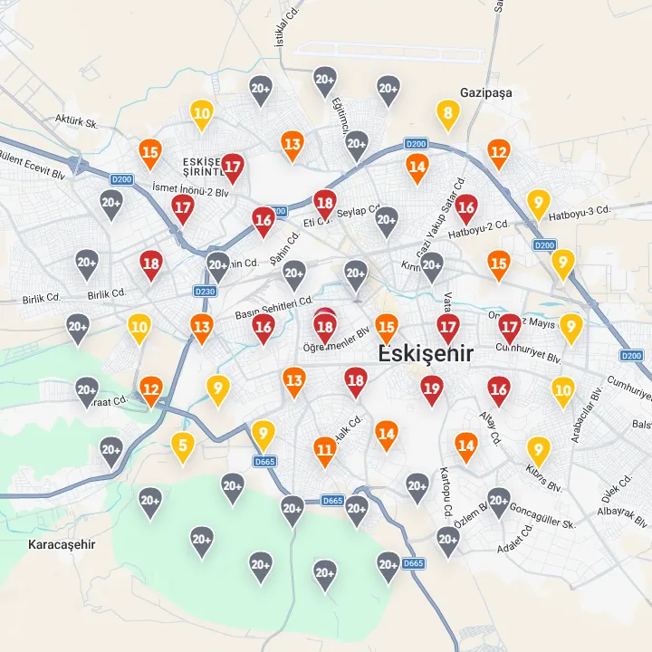 Eskişehir · merkez Emlak / gayrimenkul, başlangıç sıralama haritası